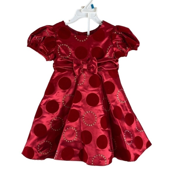 Rare Editions Baby Girl’s Red Glitter Circle Party Formal Holiday Dress -Sz 24M - Picture 1 of 9